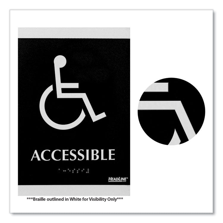 Century Series Office Sign, Accessible, 6 x 9, Black/Silver