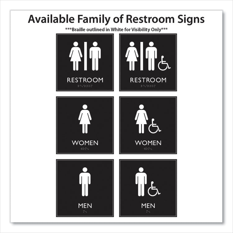 ADA Sign, Unisex Accessible Restroom, Plastic, 8 x 8, Clear/White