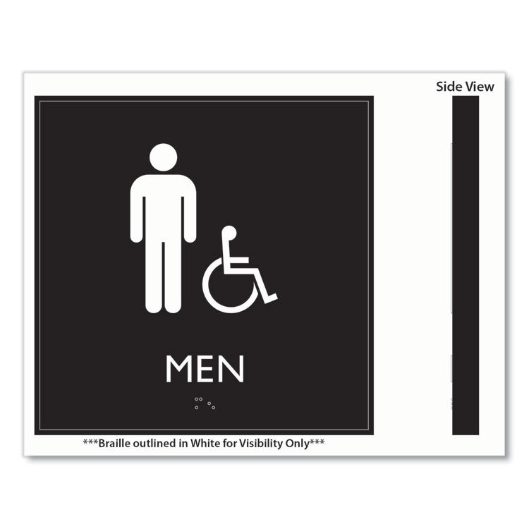 ADA Sign, Men Accessible, Plastic, 8 x 8, Clear/White