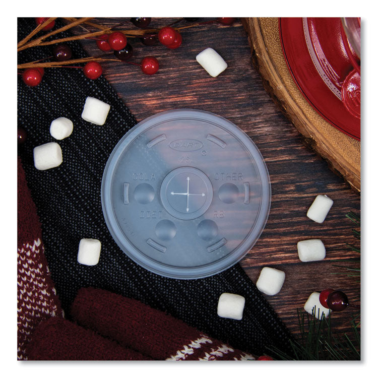 Plastic Lids for Foam Cups/Bowls/Containers, Flat with Straw Slot, Fits 6 oz to 14 oz, Translucent, 100/Pack, 10 Packs/Carton