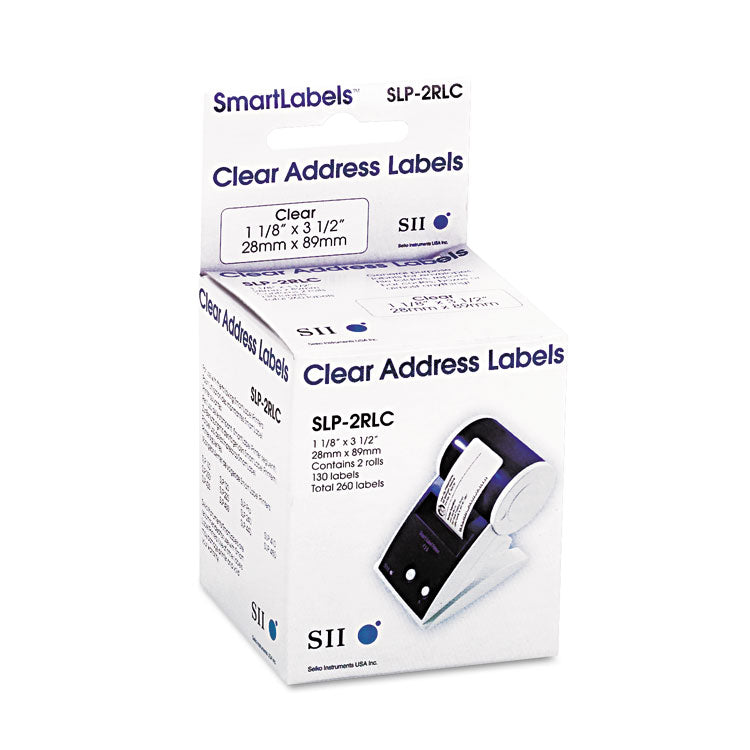 Slp-2rlc Self-Adhesive Address Labels, 1.12" X 3.5", Clear, 130 Labels/roll, 2 Rolls/box