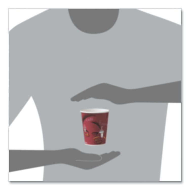 Paper Hot Drink Cups in Bistro Design, 10 oz, Maroon, 50/Pack