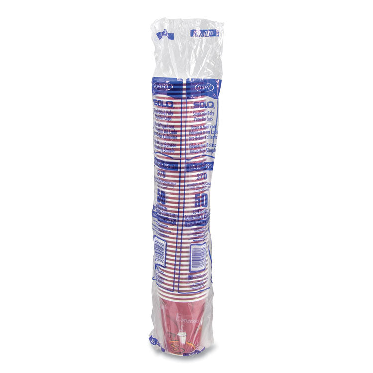 Paper Hot Drink Cups in Bistro Design, 10 oz, Maroon, 50/Pack