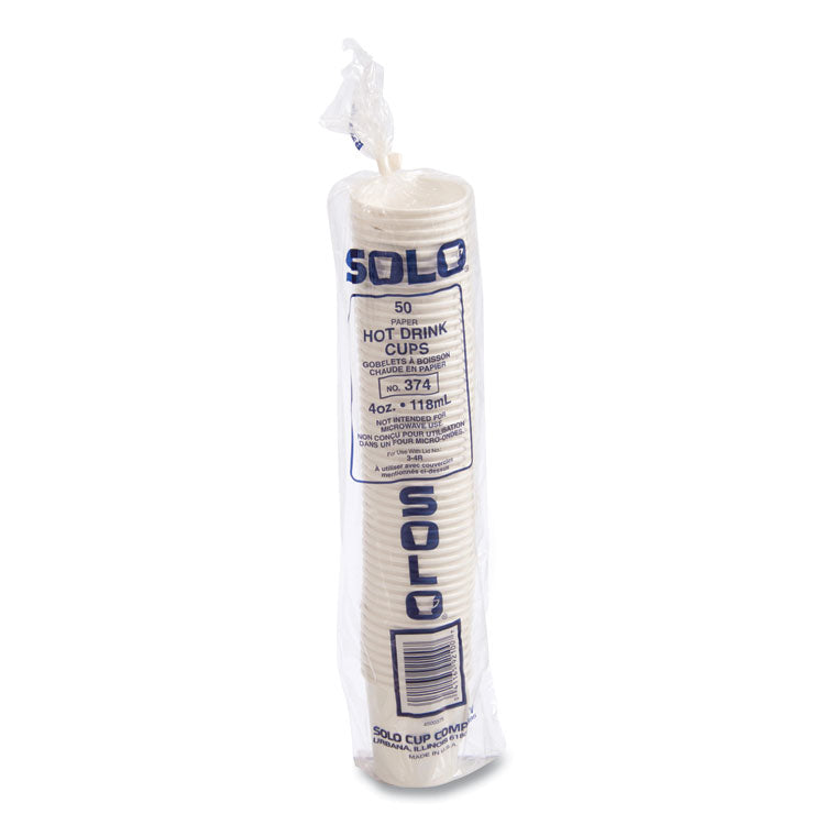Single-Sided Poly Paper Hot Cups, 4 oz, White, 50 Bag, 20 Bags/Carton