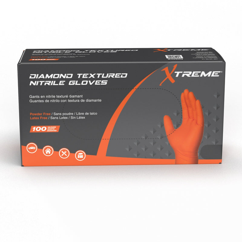 Ammex Xtreme Diamond Texture Orange Nitrile Powder Free Large Industrial Gloves