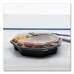 OctaView Hinged-Lid Cold Food Containers, 3 Compartments, 36 oz, 9.57 x 9.2 x 2.4, Black/Clear, Plastic, 100/Carton