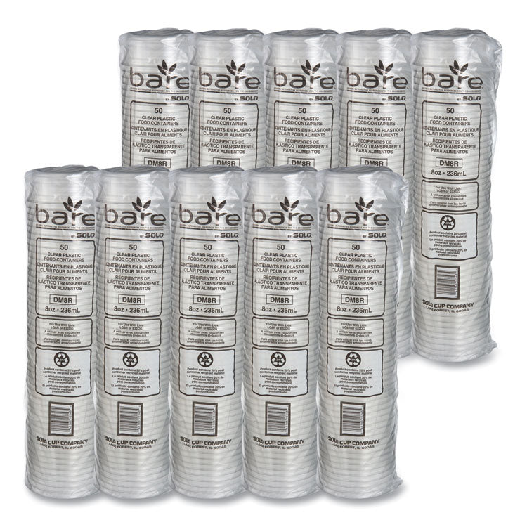 Bare Eco-Forward RPET Deli Containers, ProPlanet Seal, 8 oz, 4.6" Diameter x 1.8" h, Clear, Plastic, 500/Carton