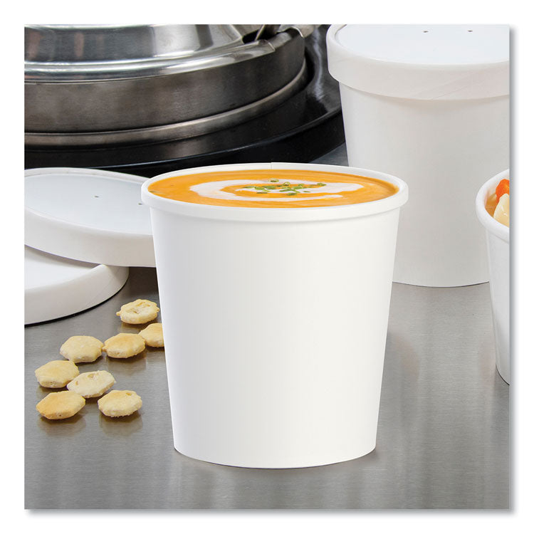 Flexstyle Double Poly Paper Containers, 16 oz, White, Paper, 25/Pack, 20 Packs/Carton