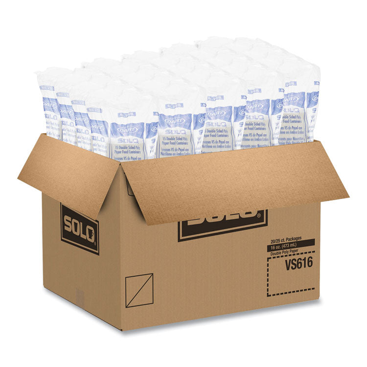 Double Poly Paper Food Container, Squat, 16 oz, White, 25/Pack, 20 Packs/Carton