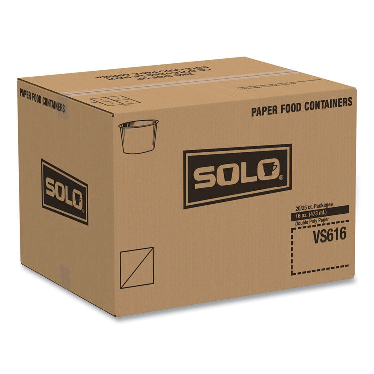 Double Poly Paper Food Container, Squat, 16 oz, White, 25/Pack, 20 Packs/Carton