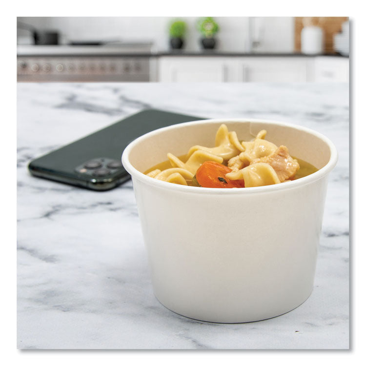 Double Poly Paper Food Container, Squat, 16 oz, White, 25/Pack, 20 Packs/Carton