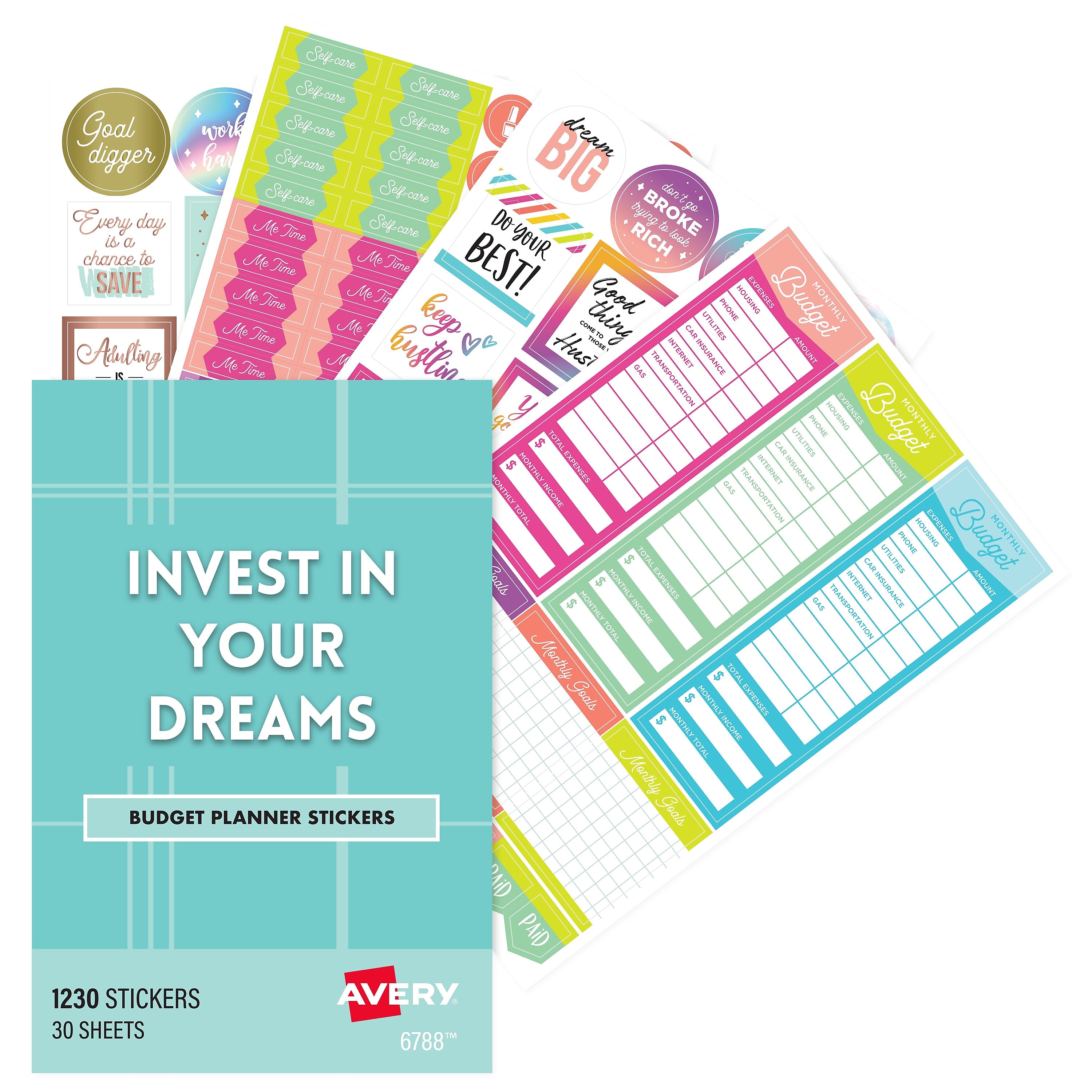 Avery Budget Planner Stickers Pack, Assorted Colors, 1,230/Pack (6788)