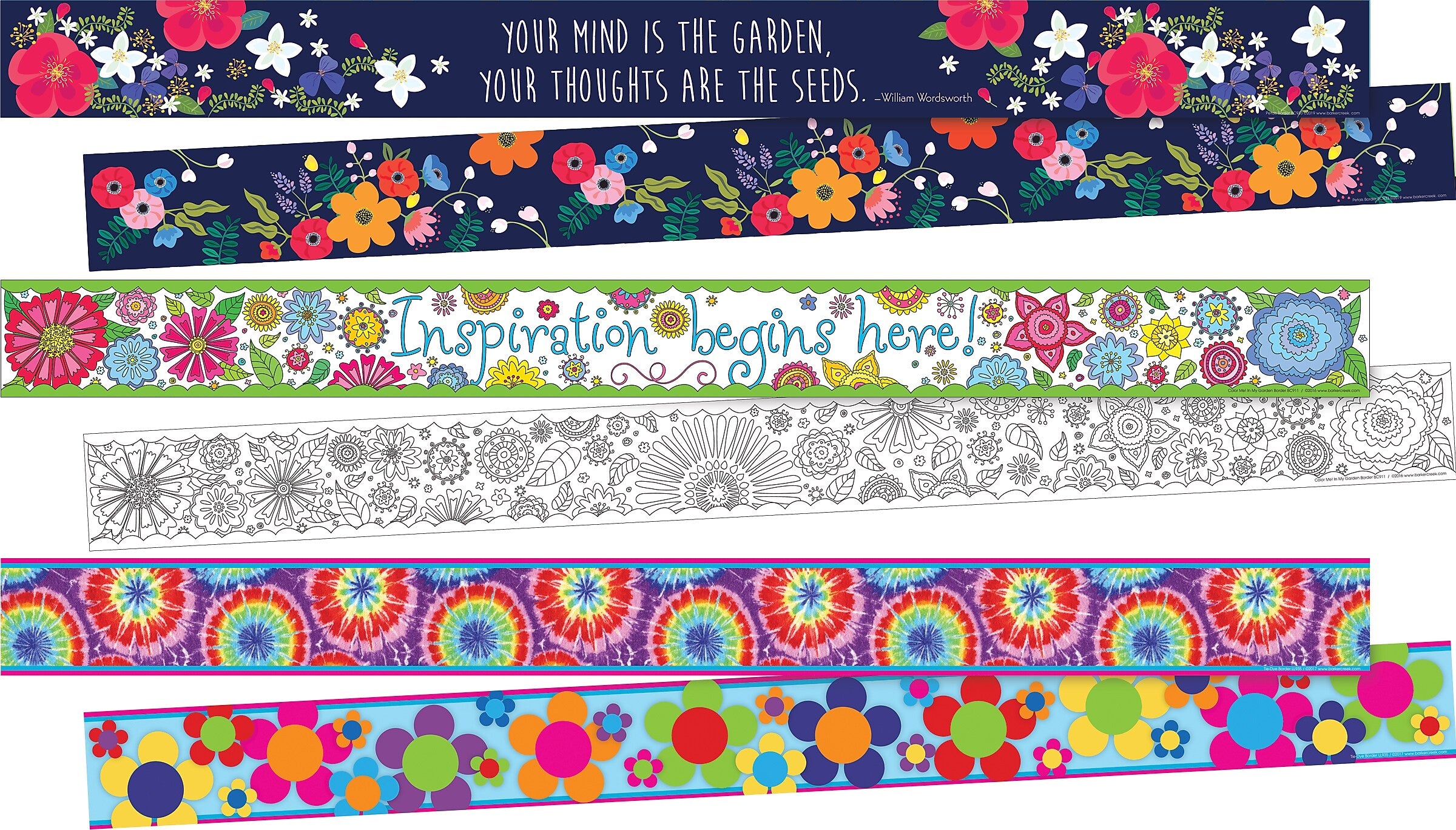Barker Creek Double-Sided Border Set, 35" x 3", Floral, 3 designs, 36/Set (4045)