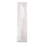 EcoSense Renewable Plant Starch Cutlery, Individually Wrapped, Mediumweight Knife, Plastic, Natural, 750/Carton