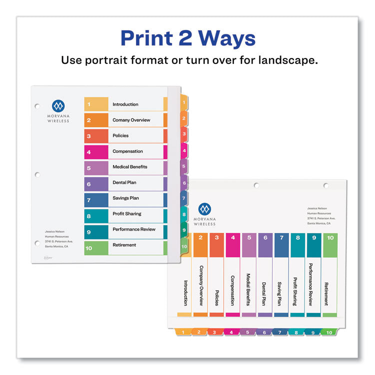 Customizable TOC Ready Index Multicolor Tab Dividers, Extra Wide Tabs, 10-Tab, 1 to 10, 11 x 9.25, White, 1 Set