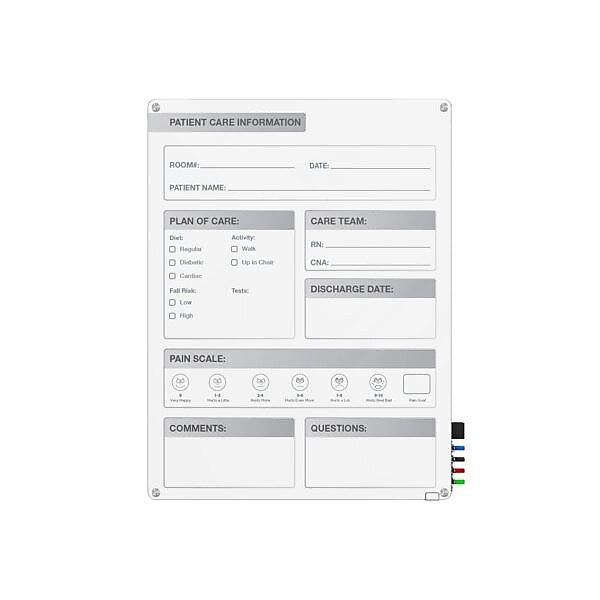 Ghent Harmony Patient Room Magnetic Glass Dry-Erase Whiteboard, 3'H x 2'W (GRPHMYRM11P-23)