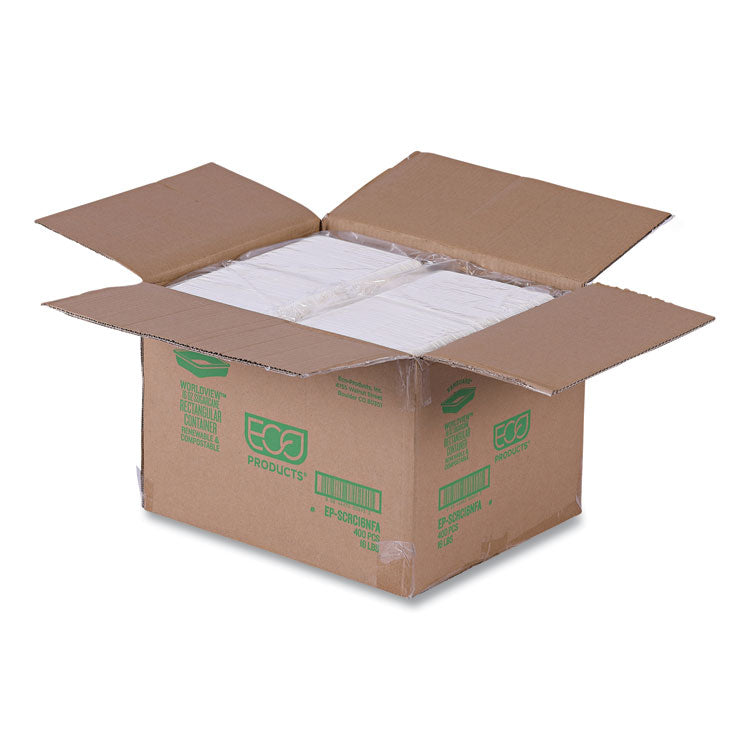 Vanguard Worldview Renewable and Compostable Sugarcane Take-Out Containers, 16 oz, 7 x 5 x 1, White, 400/Carton