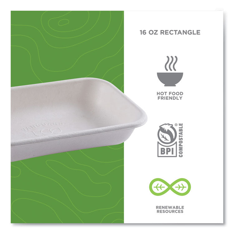 Vanguard Worldview Renewable and Compostable Sugarcane Take-Out Containers, 16 oz, 7 x 5 x 1, White, 400/Carton