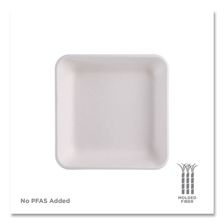 Vanguard Worldview Renewable and Compostable Sugarcane Take-Out Containers, 47 oz, 9 x 9 x 1.5, White, 200/Carton