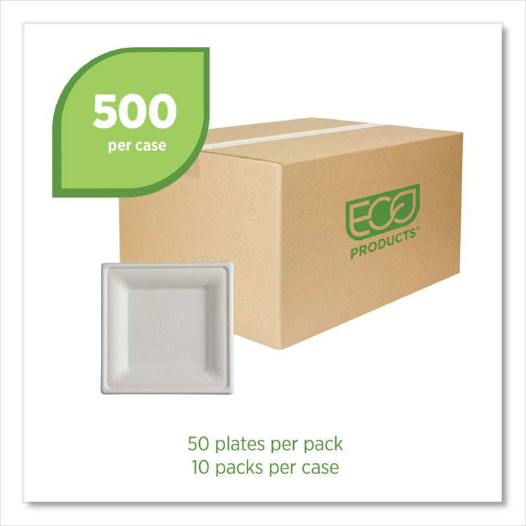 Vanguard Renewable and Compostable Sugarcane Plates, 6 x 6, White, 500/Carton