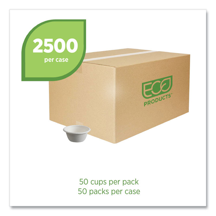 Vanguard Renewable and Compostable Sugarcane Portion Cups, 2 oz, White, 2,500/Carton