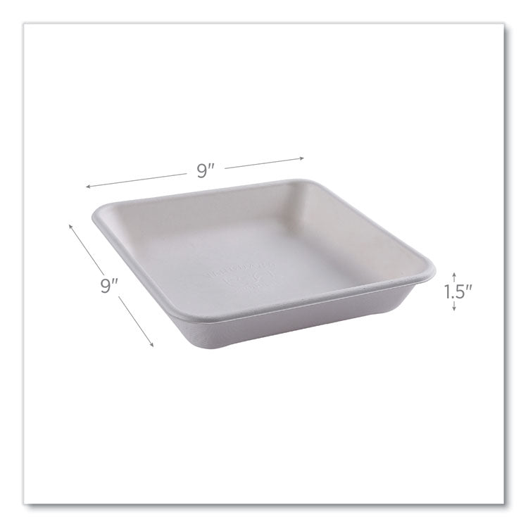 Vanguard Worldview Renewable and Compostable Sugarcane Take-Out Containers, 47 oz, 9 x 9 x 1.5, White, 200/Carton