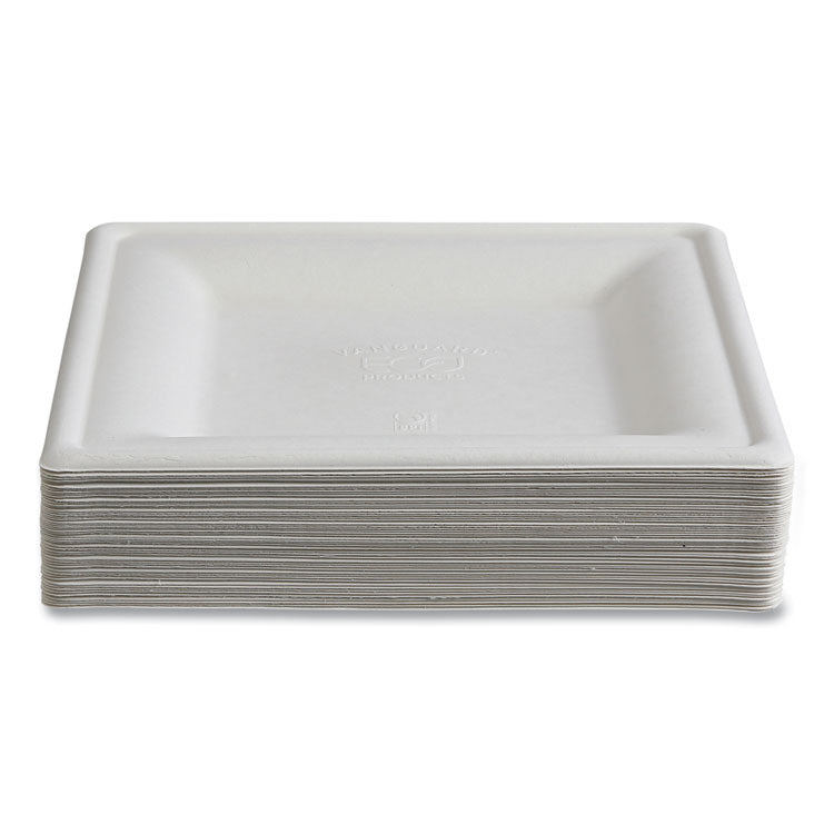 Vanguard Renewable and Compostable Sugarcane Plates, 10 x 10, White, 250/Carton
