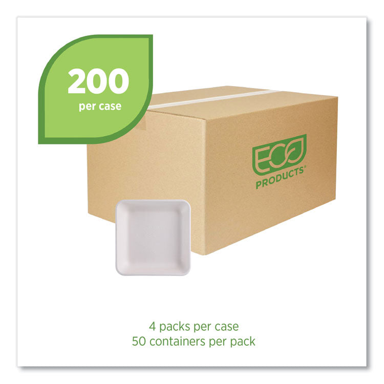 Vanguard Worldview Renewable and Compostable Sugarcane Take-Out Containers, 47 oz, 9 x 9 x 1.5, White, 200/Carton