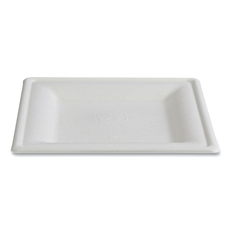 Vanguard Renewable and Compostable Sugarcane Plates, 10 x 10, White, 250/Carton