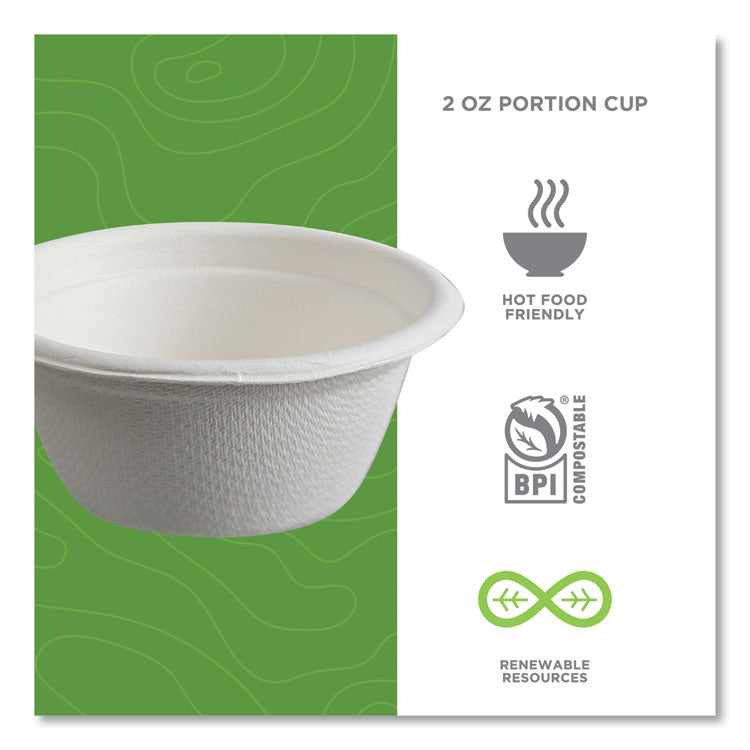 Vanguard Renewable and Compostable Sugarcane Portion Cups, 2 oz, White, 2,500/Carton