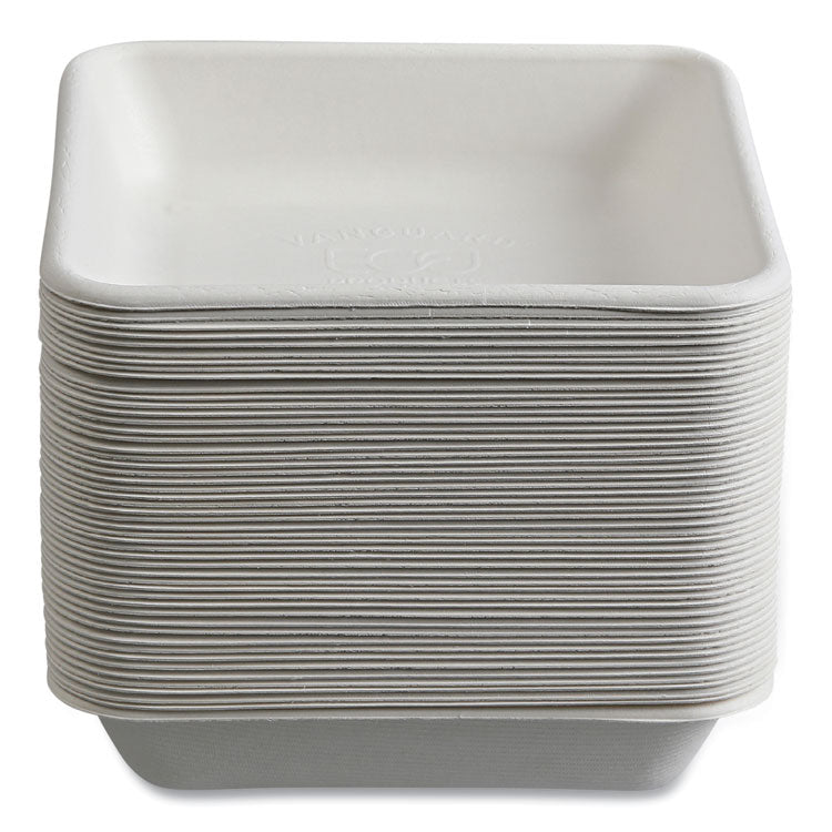 Vanguard Worldview Renewable and Compostable Sugarcane Take-Out Containers, 36 oz, 8 x 8 x 2, White, 200/Carton