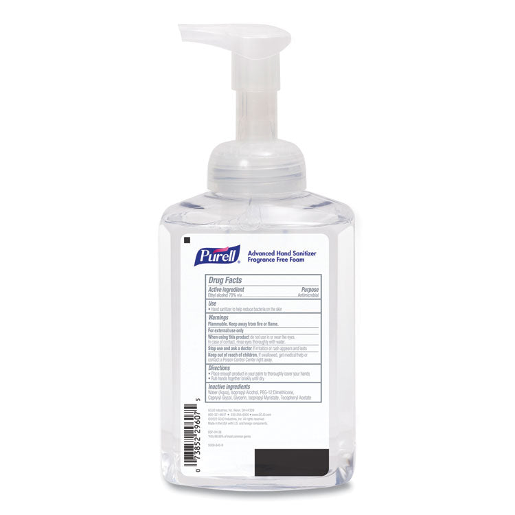Advanced Hand Sanitizer Foam, 515 mL, Pump Bottle, Fragrance Free, 4/Carton