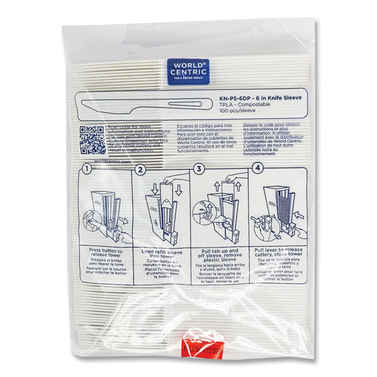 Cutlery Dispenser Refills, Knife, Plastic, White, 100/Bag, 10 Bags/Carton