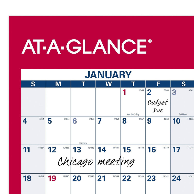 2026 AT-A-GLANCE 16" x 12" Yearly Wet-Erase Wall Calendar, Reversible, White/Red (PM330B-28-26)
