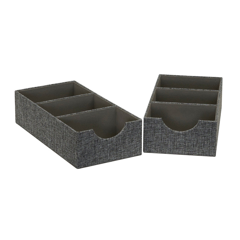 Household Essentials 3-Compartment Drawer Organizers, Graphite Linen, 2/Pack (7574-1)