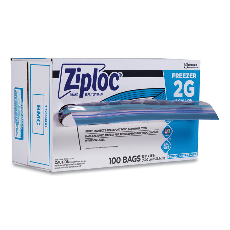 Zipper Freezer Bags, 2 gal, 13" x 15.5", Clear, 100/Carton