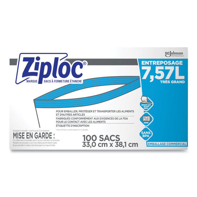 Zipper Freezer Bags, 2 gal, 13" x 15.5", Clear, 100/Carton