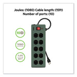 Metal SurgeMaster Surge Protector, 10 AC Outlets, 15 ft Cord, 885 J, Dark Gray