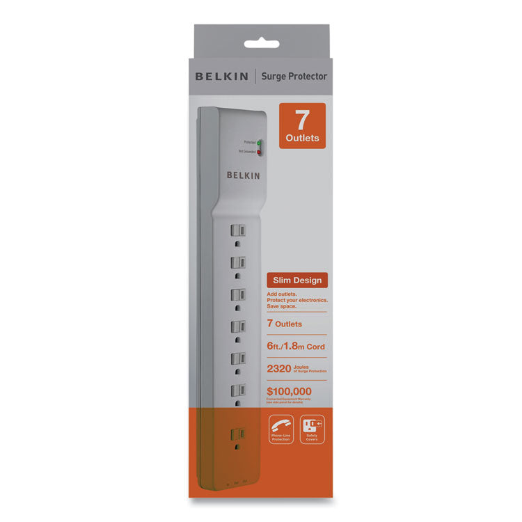 Home/Office Surge Protector, 7 AC Outlets, 6 ft Cord, 2,320 J, White