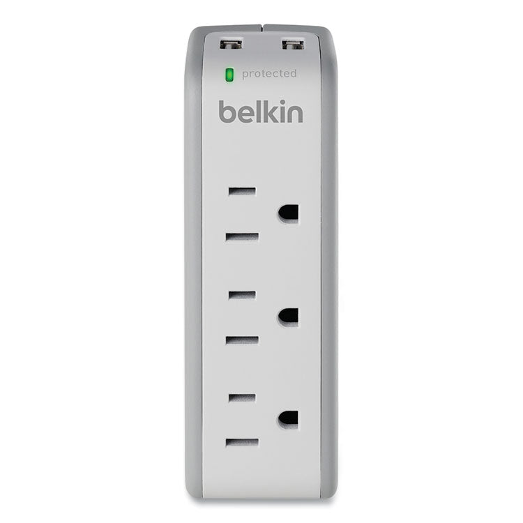 SurgePlus USB Swivel Charger, 3 AC Outlets/2 USB Ports, 918 J, White
