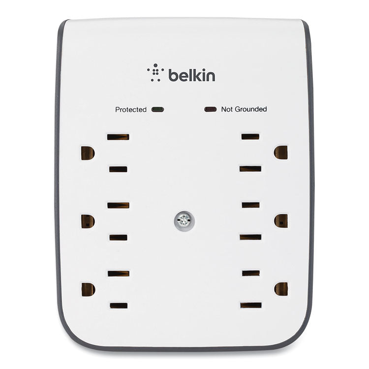 SurgePlus USB Wall Mount Charger, 6 AC Outlets/2 USB Ports, 900 J, White/Black