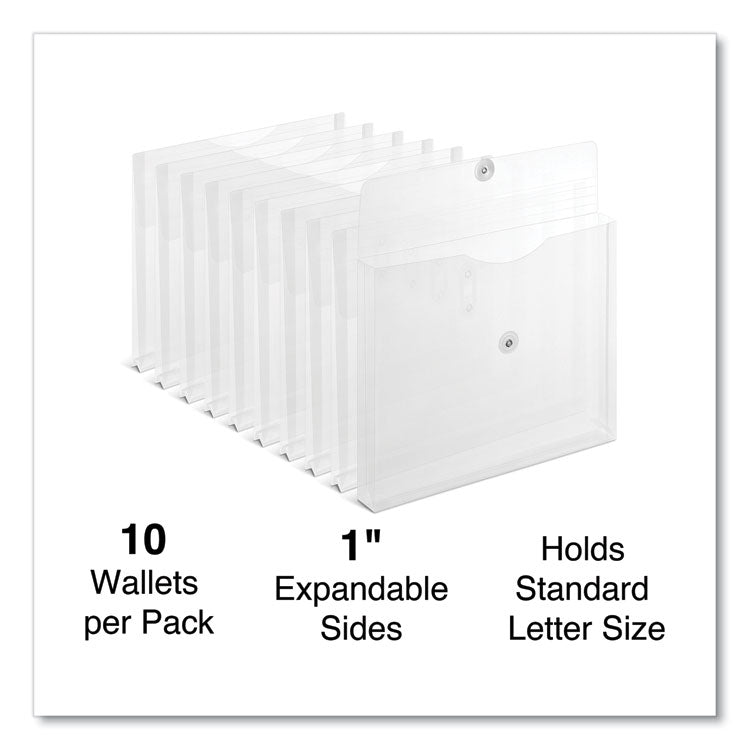 Side Opening Poly Envelopes, 1" Expansion, Letter Size, Clear, 10/Pack