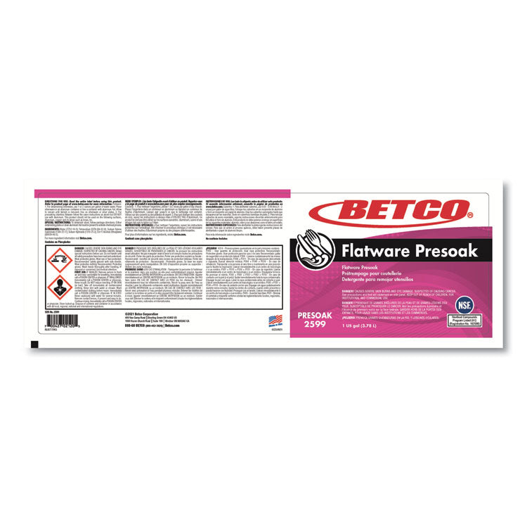 Flatware Presoak, Characteristic Scent, 1 gal Bottle, 4/Carton