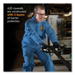 A20 Breathable Particle Protection Coveralls, Zip Front, Hood, Elastic Back, Wrists, Ankles, 4X-Large, Blue, 20/Carton