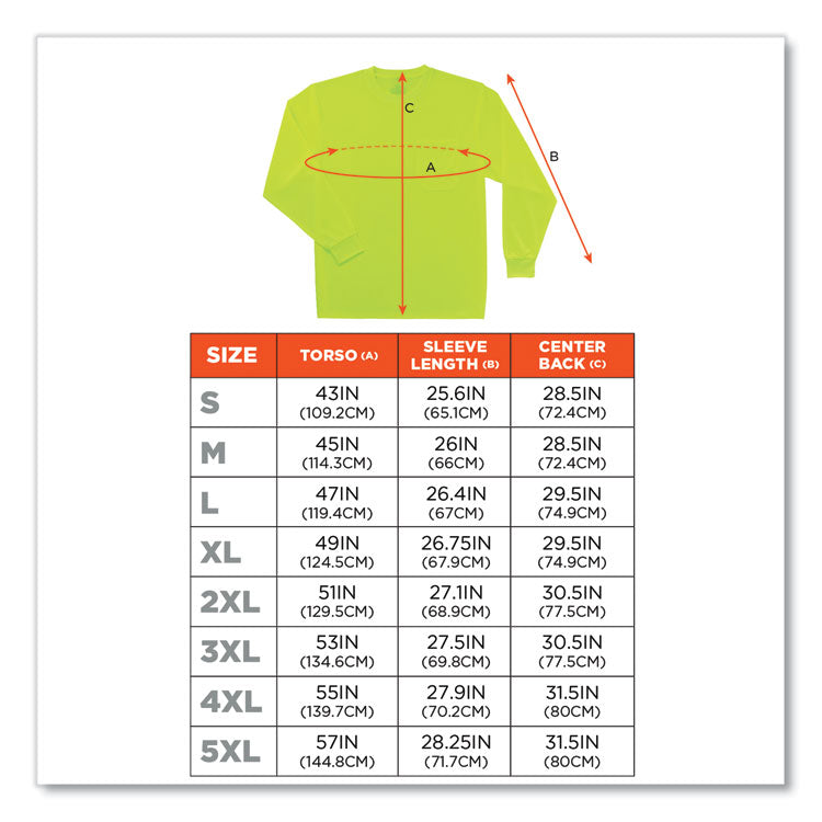 GloWear 8091 Non-Certified Hi-Vis Long Sleeve Shirt, 2X-Large, Lime