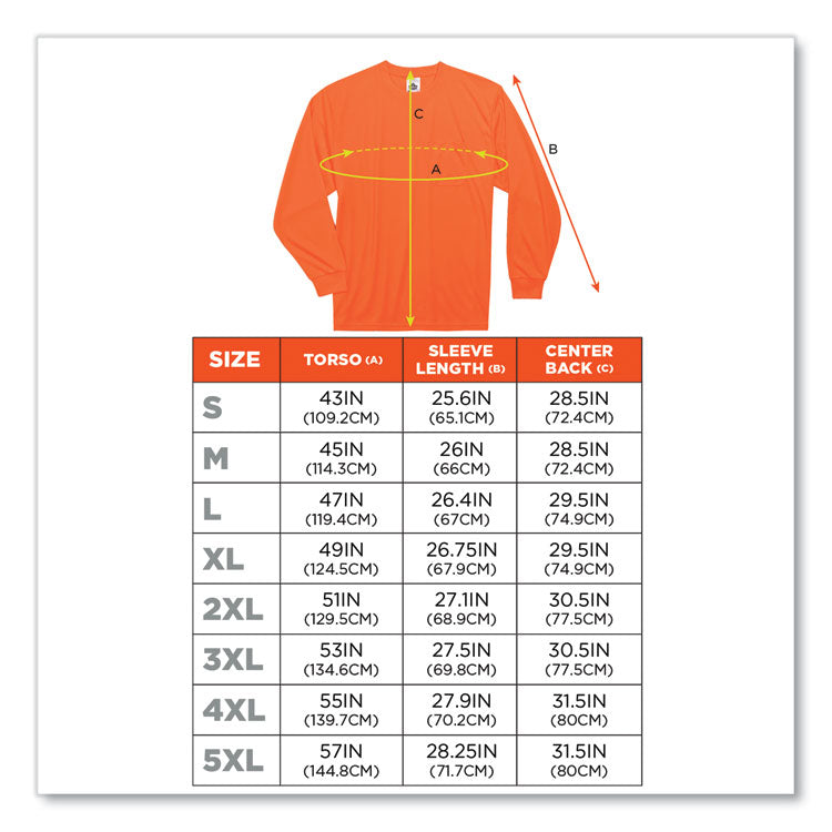 GloWear 8091 Non-Certified Hi-Vis Long Sleeve Shirt, 3X-Large, Orange