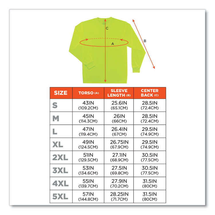 GloWear 8091 Non-Certified Hi-Vis Long Sleeve Shirt, 4X-Large, Lime