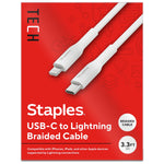 Staples TECH Lightning to USB-C Charging Cable, 3.3 ft., White (ST62332)