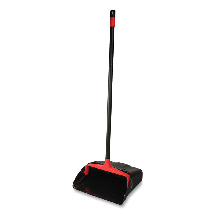 Maxi-Plus Lobby Dust Pan With Rear Wheels, 13 X 35, 30" Handle, Plastic, Black, 6/carton