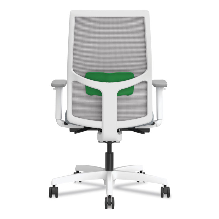 Ignition 2.0 4-Way Stretch Mid-Back Mesh Task Chair, Green Adjustable Lumbar Support, Basalt Seat, Fog Back, White Base